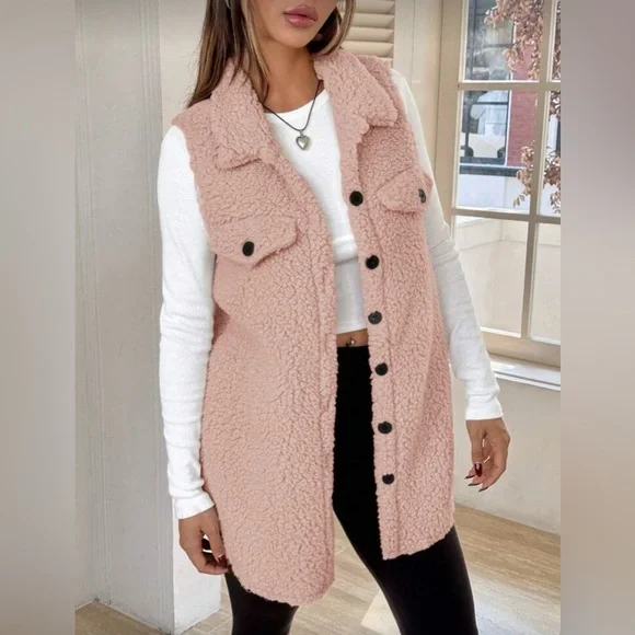 Women's Pink Sherpa Vest - Picture 3 of 11